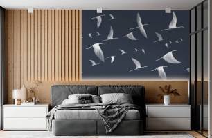 Wybierz Fototapeta Ptaki liniowy granatowe tło Tapeta w sypialni na ścianę