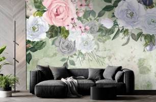 Wybierz Fototapeta akwarelowe kwiaty na zielonym tle Bukiet kwiatów na ścianę