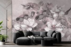 Wybierz Fototapeta Klasyczne kwiatki ptak motyl w kolorze różowym Powrót do przeszłości na ścianę