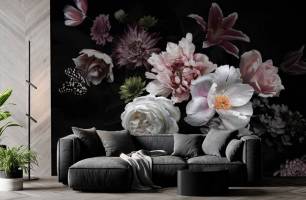 Wybierz Fototapeta Kwiaty na czarnym tle Bukiet kwiatów na ścianę