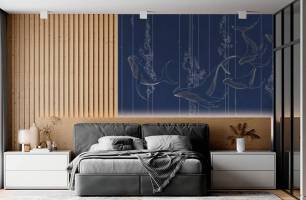 Wybierz Fototapeta Liniowe wieloryby granatowe tło Tapeta w sypialni na ścianę
