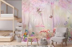 Wybierz Fototapeta Flamingi w bajkowym lesie Tapety do pokoju dziecięcego na ścianę