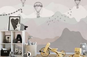 Wybierz Fototapeta Góry w kolorze beżowym z balonami Fototapeta Małe dzieci na ścianę
