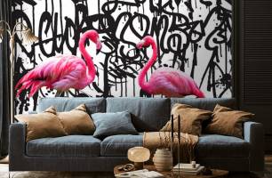Wybierz Fototapeta Flamingi różowe grafitu Strefa uśmiechu na ścianę