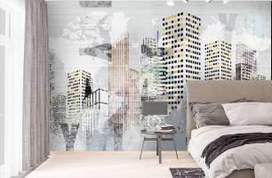 Wybierz Fototapeta 3D bydynki miasto kolaż Tapeta do biura na ścianę