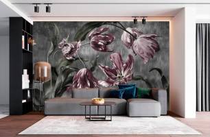 Wybierz Fototapeta Tulipany na szarym tłe Tapeta w salonie na ścianę