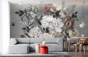 Wybierz Fototapeta Vintage kwiaty na szaro  na ścianę