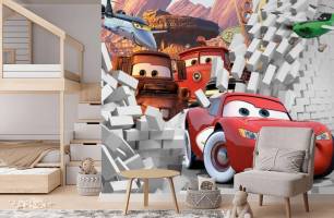 Wybierz Fototapeta 3D ściana i błyskawica McQueen Tapety do pokoju dziecięcego na ścianę