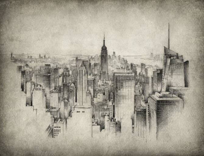Fototapeta ręcznie rysowane miasto: Manhattan