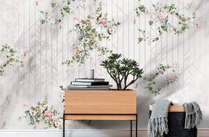 Wybierz Fototapeta Marmurowa ściana z kwiatami Tapeta w sypialni na ścianę