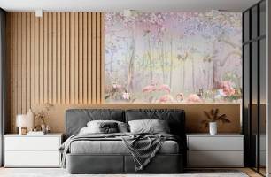 Wybierz Fototapeta Rózowy las z flamingami Tapeta w salonie na ścianę