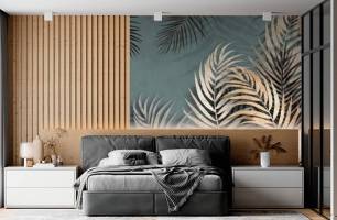 Wybierz Fototapeta Liście tropikalne na zielonym tłe Tapeta w salonie na ścianę