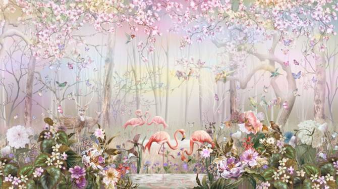 Fototapeta Rózowy las z flamingami