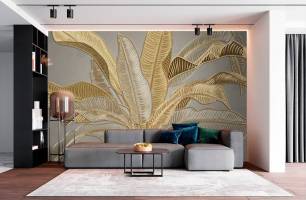 Wybierz Fototapeta Bananowe liście złoto Tapeta w salonie na ścianę