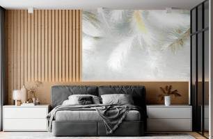 Wybierz Fototapeta białe pióra ze złotem Tapeta w sypialni na ścianę