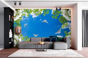 Wybierz Fototapeta gołębie na wiosennym niebie Mural ścienny do sufitu na ścianę