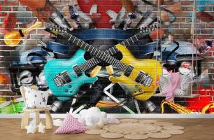 Wybierz Fototapeta Graffiti z gitarą Fototapeta dla nastolatka na ścianę