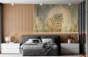 Wybierz Fototapeta Złote liścia tropicalne Tapeta w salonie na ścianę