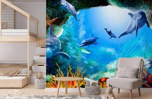 Wybierz Fototapeta 3D delfiny Tapety do pokoju dziecięcego na ścianę
