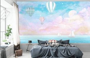 Wybierz Fototapeta Balony na niebieskim tle Tapety do pokoju dziecięcego na ścianę