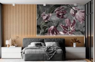 Wybierz Fototapeta Tulipany na szarym tłe Tapeta w salonie na ścianę