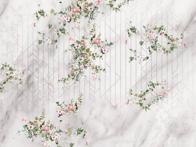 Fototapeta Marmurowa ściana z kwiatami