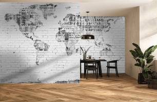 Wybierz Fototapeta mapa na tle białej cegły Mapa tapety świata na ścianę