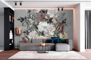 Wybierz Fototapeta Szare tło z klasycznymi kwiatami Tapeta w sypialni na ścianę