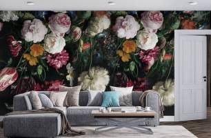 Wybierz Fototapeta Eleganskie kwiaty czarne tło Tapeta w salonie na ścianę