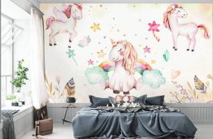 Wybierz Fototapeta Różowe jednorożce Tapety do pokoju dziecięcego na ścianę