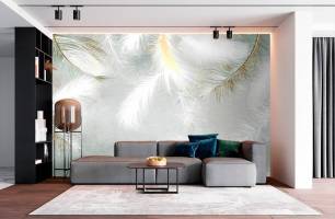 Wybierz Fototapeta białe pióra ze złotem Tapeta w sypialni na ścianę
