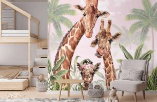 Wybierz Fototapeta Żyrafy tropikalne liścia Tapety do pokoju dziecięcego na ścianę