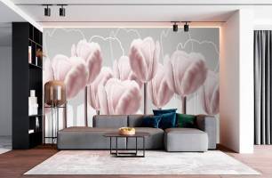 Wybierz Fototapeta Rózowy tylipany Tapeta w sypialni na ścianę