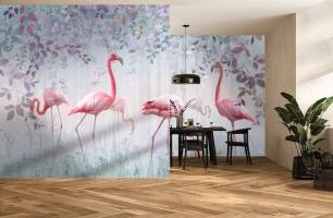 Wybierz Fototapeta Flamingi i zieleń Fototapeta z flamingiem na ścianę