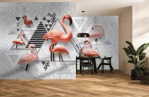 Wybierz Fototapeta Flamingi i geometria  na ścianę