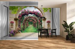 Wybierz Fototapeta Widok z okna na ogród z różami  na ścianę