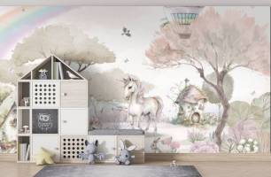 Wybierz Fototapeta Wzór dla pokoju dziewczynki z jednorożcem Tapety do pokoju dziecięcego na ścianę