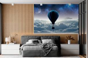 Wybierz Fototapeta Balon na rozgwieżdżonym niebie Tapeta w sypialni na ścianę