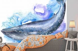 Wybierz Fototapeta akwarela wieloryb Tapety do pokoju dziecięcego na ścianę