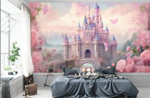Wybierz Fototapeta Zamek różowy dla dziewczynki Tapety do pokoju dziecięcego na ścianę