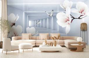 Wybierz Fototapeta 3d tunel z magnoliami Bukiet kwiatów na ścianę