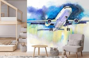 Wybierz Fototapeta Akwarelowy samolot dla pokoju nastolatka Tapety do pokoju dziecięcego na ścianę