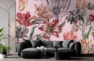 Wybierz Fototapeta Kolorowy kwiaty różowe tło Tulipany na ścianę