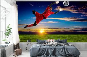 Wybierz Fototapeta Bramkarz łapiący piłkę Tapety do pokoju dziecięcego na ścianę