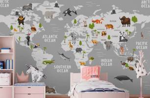 Wybierz Fototapety mapa świata szara dla pokoju dziecięcego Korzeń tapety na ścianę