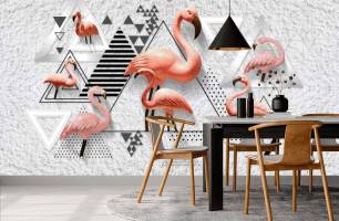 Wybierz Fototapeta Flamingi i geometria Fototapeta z flamingiem na ścianę