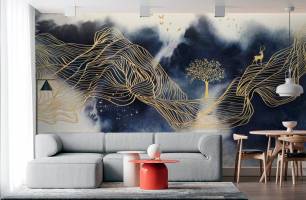 Wybierz Fototapeta Błękitne góry ze złotem Tapeta w sypialni na ścianę