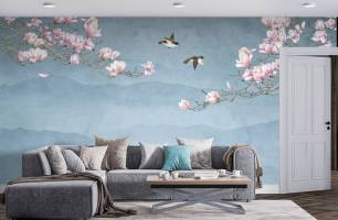 Wybierz Fototapeta Ptaki i magnolia Tapeta w sypialni na ścianę