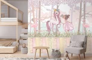 Wybierz Fototapeta Księżniczka z kucykiem w bajkowym lasie Tapety do pokoju dziecięcego na ścianę