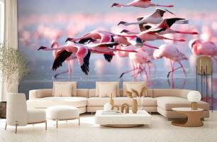 Wybierz Fototapeta latające flamingi Korzeń tapety na ścianę